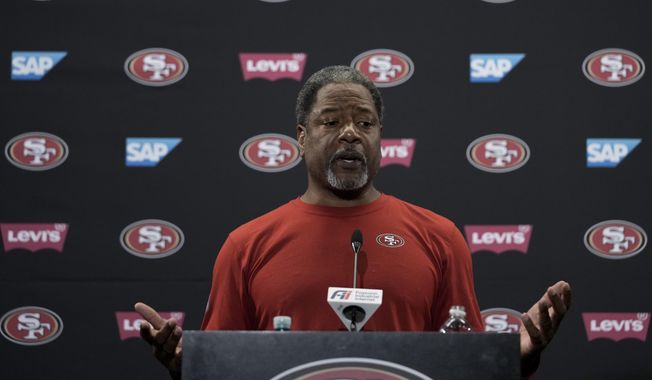 San Francisco 49ers defensive coordinator Steve Wilks speaks to reporters after NFL football training camp Friday, Aug. 4, 2023, in Santa Clara, Calif. (AP Photo/Godofredo A. Vásquez) **FILE**
