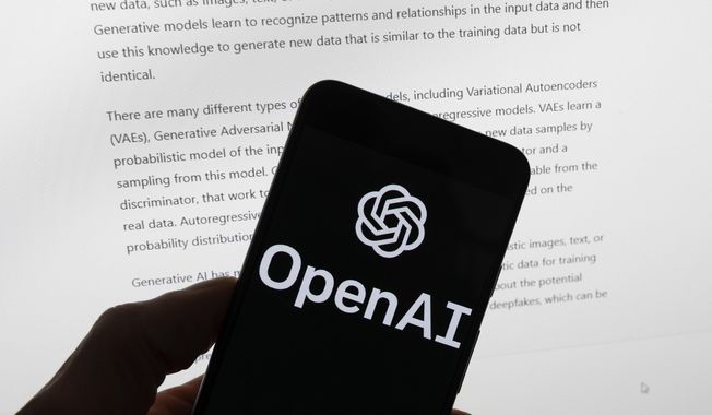 The OpenAI logo is seen on a mobile phone in front of a computer screen displaying output from ChatGPT, Tuesday, March 21, 2023, in Boston. President Joe Biden’s administration wants stronger measures to test the safety of artificial intelligence tools such as ChatGPT before they are publicly released, though it hasn’t decided if the government will have a role in doing the vetting. The U.S. Commerce Department on Tuesday, April 11, said it will spend the next 60 days fielding opinions on the possibility of AI audits, risk assessments and other measures that could ease consumer concerns about these new systems. (AP Photo/Michael Dwyer) ** FILE **