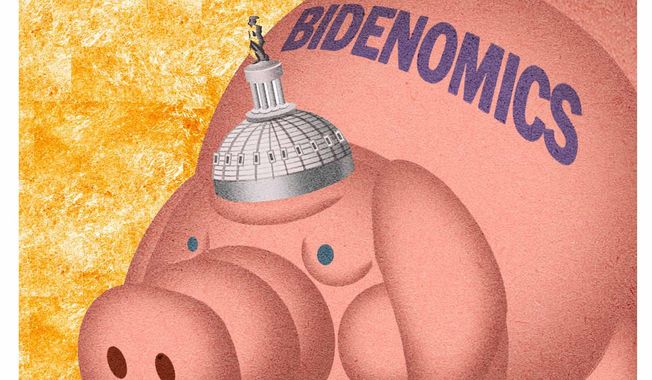 Illustration on Bidenomics and America&#x27;s economy by Alexander Hunter/The Washington Times