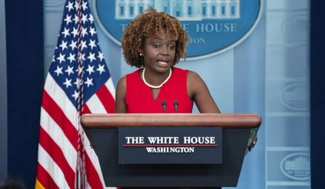 White House press secretary Karine Jean-Pierre speaks during a press briefing at the White House, Wednesday, July 26, 2023, in Washington. (AP Photo/Evan Vucci)