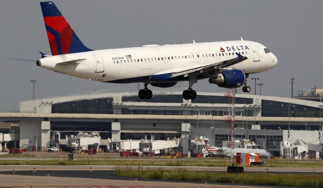 A Delta Airlines aircraft makes its approach at Dallas-Fort Worth International Airport in Grapevine, Texas, in this Monday, June 24, 2019, file photo. Delta Air Lines reported its first quarterly profit since the pandemic devastated the airline industry more than a year ago, as hordes of vacation travelers and money from U.S. taxpayers offset weak corporate and international travel. Delta said Wednesday, July 14, 2021, that it earned $652 million in the second quarter. However, Delta&#x27;s report shows that airlines still face turbulence as they try to rebound from their worst year ever.(AP Photo/Tony Gutierrez, File)