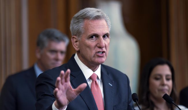 Speaker of the House Kevin McCarthy, R-Calif., speaks at a news conference as the House prepares to leave for its August recess at the Capitol in Washington on Thursday, July 27, 2023. (AP Photo/J. Scott Applewhite) **FILE**