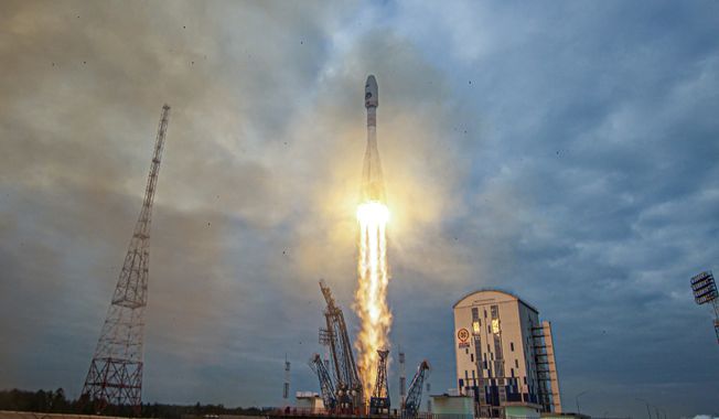 In this image made from video released by Roscosmos State Space Corporation, the Soyuz-2.1b rocket with the moon lander Luna-25 automatic station takes off from a launch pad at the Vostochny Cosmodrome in the Russia&#x27;s Far East, on Friday, Aug. 11, 2023. The launch of the Luna-25 craft to the moon will be Russia&#x27;s first since 1976 when it was part of the Soviet Union. The Russian lunar lander is expected to reach the moon on Aug. 23, about the same day as an Indian craft which was launched on July 14. (Roscosmos State Space Corporation via AP)