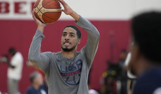 Tyrese Haliburton of the Indiana Pacers shoots during training camp for the United States men&#x27;s basketball team Thursday, Aug. 3, 2023, in Las Vegas. (AP Photo/John Locher)