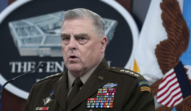 Chairman of the Joint Chiefs of Staff Gen. Mark Milley speaks during a news conference with Secretary of Defense Lloyd Austin at the Pentagon in Washington, Tuesday, July 18, 2023. (AP Photo/Manuel Balce Ceneta) **FILE**