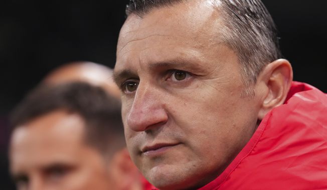 United States&#x27; head coach Vlatko Andonovski watches during the Women&#x27;s World Cup round of 16 soccer match between Sweden and the United States in Melbourne, Australia, Sunday, Aug. 6, 2023. (AP Photo/Scott Barbour)